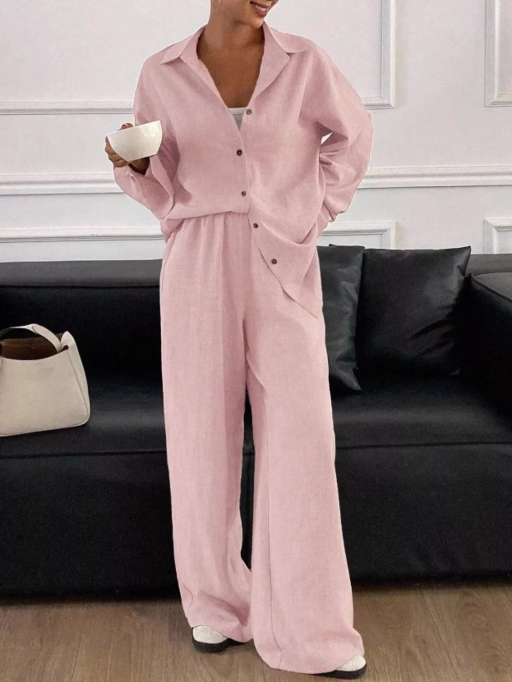 Button Up Long Sleeve Shirt and Wide Leg Pants Set, image 27