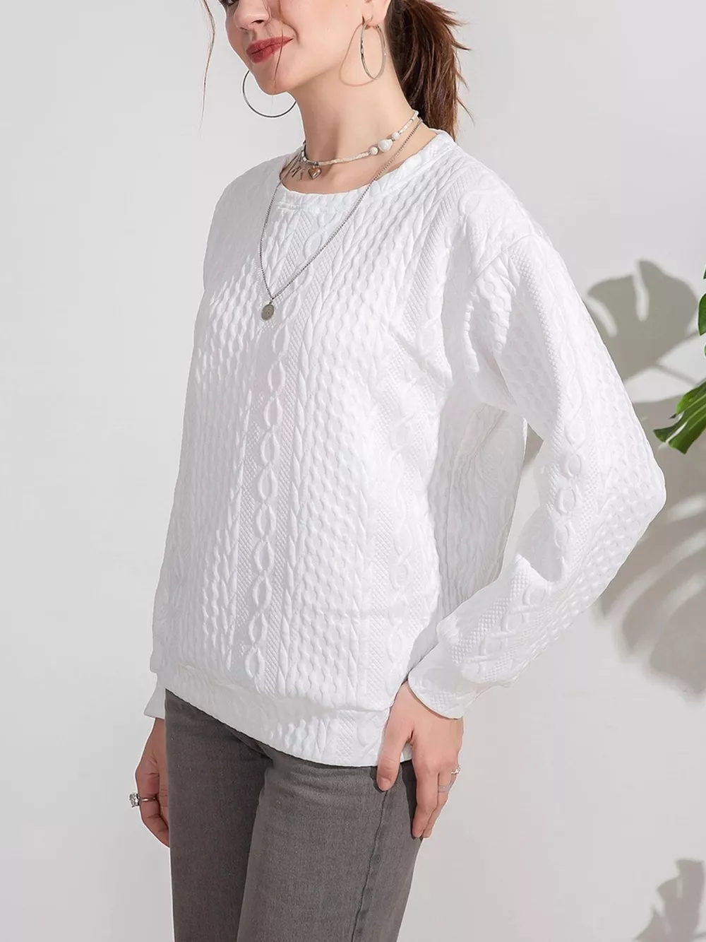 Textured Knit Crewneck Sweatshirt, image 4