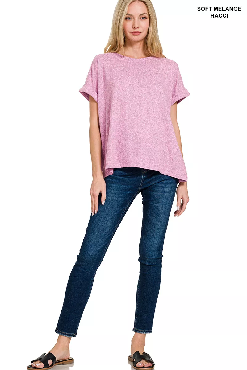 Soft Melange Hacci Short Sleeve Round Neck Top, image 2