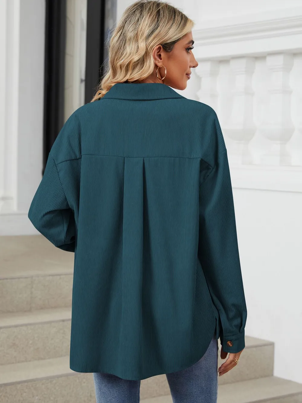 Button Up Dropped Shoulder Long Sleeve Outerwear, image 15