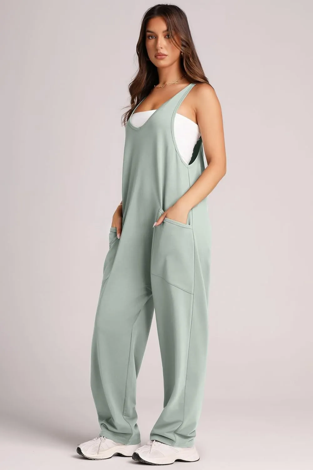 V-Neck Wide Strap Overalls, image 11