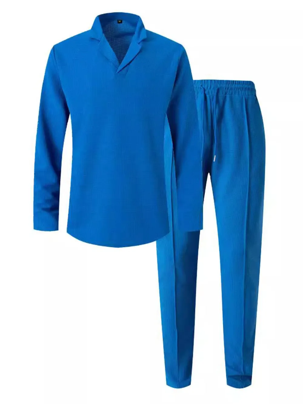 Men's Full Size Waffle-Knit Long Sleeve Top and Pants Set Plus Size, image 3