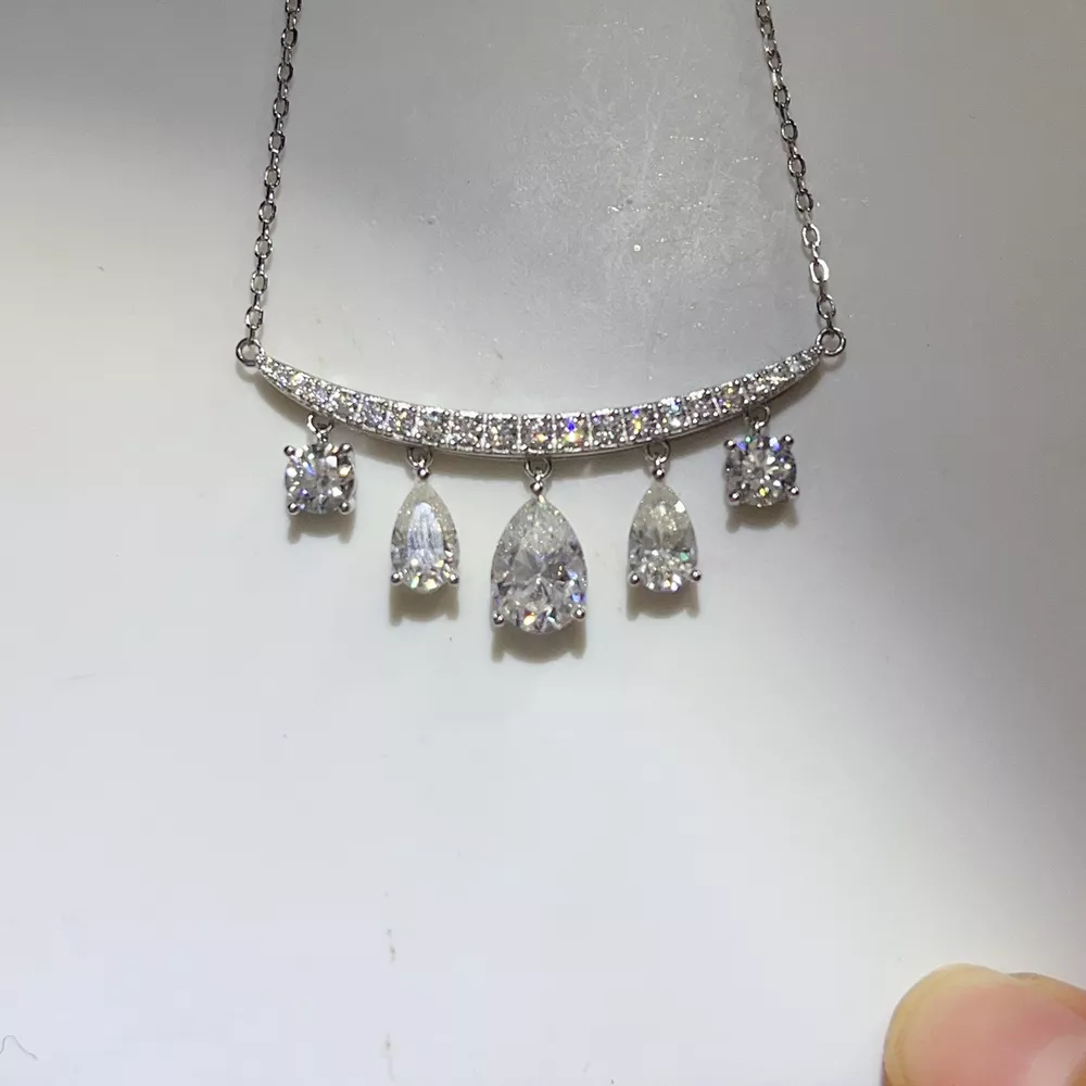 6 Carat 925 Sterling Silver Moissanite Teardrop Necklace, image 4
