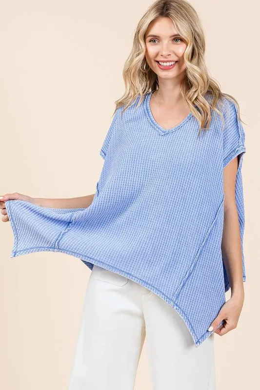 Mineral Wash Waffle Knit Pointed Hem Oversized Top, image 3