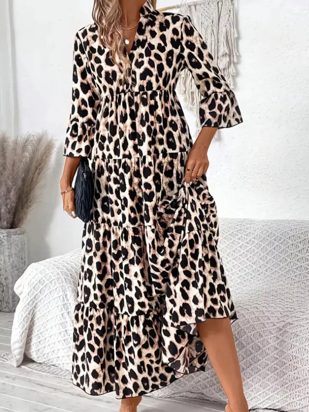 Leopard 3/4 Sleeve Midi Dress, image 8