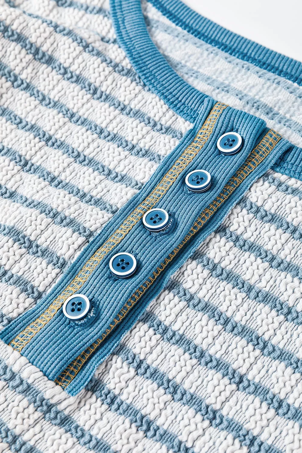 Striped Textured Knit Button Detail Top, image 10