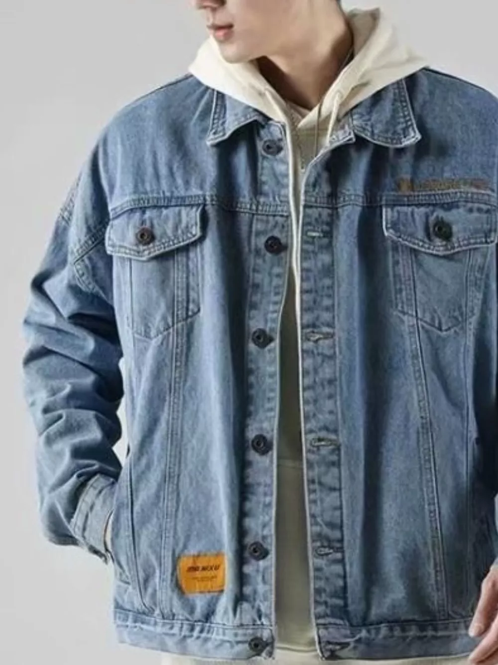 Men's Plus Size Button Up Denim Jacket, image 3