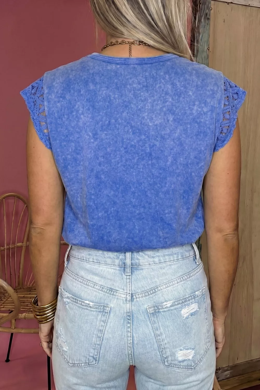Mineral Wash Raw Seam Lace Sleeve Cotton Tee, image 3