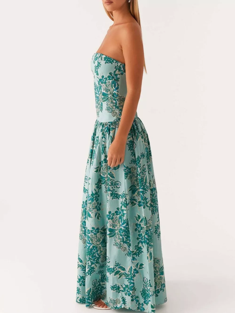 Ruched Printed Tube Maxi Dress, image 5