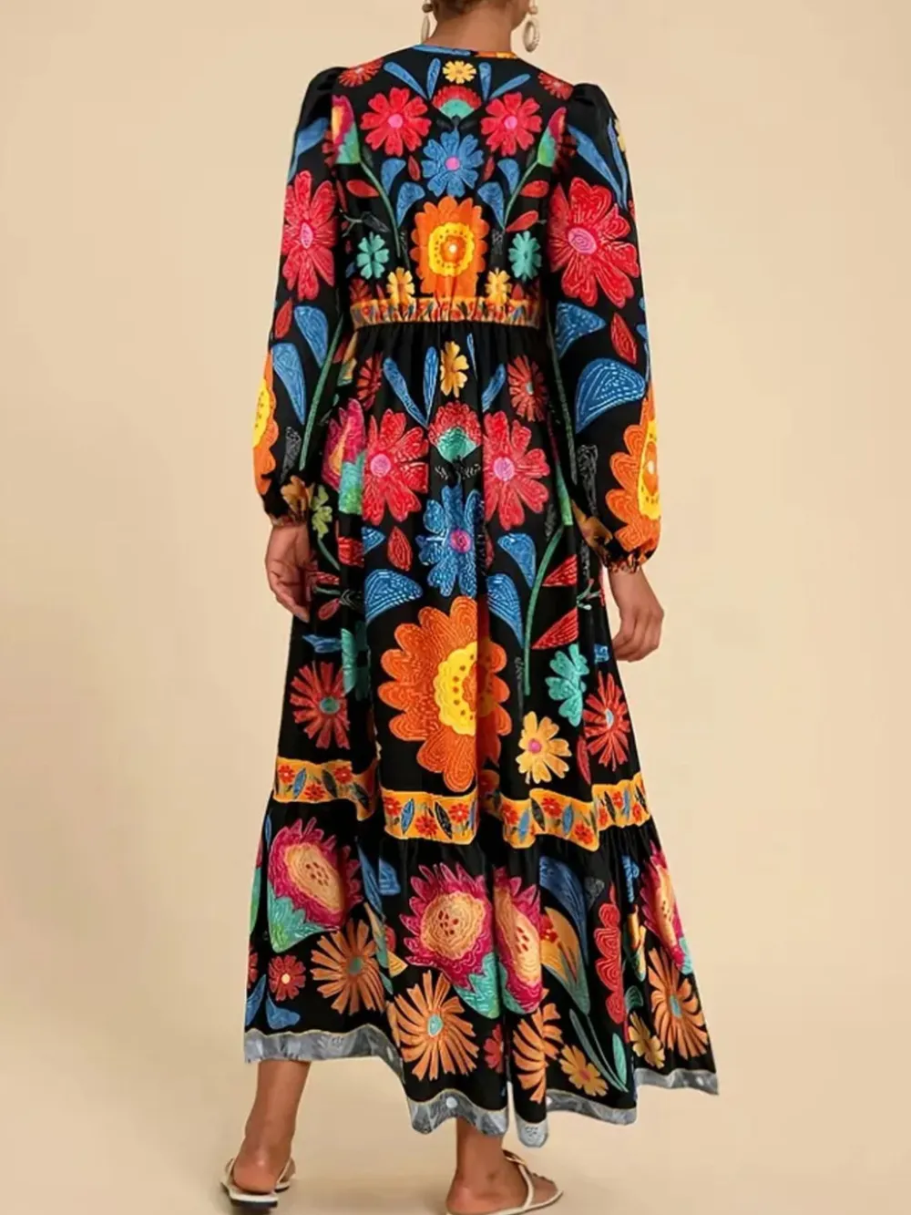 Floral Tie Waist Long Sleeve Dress, image 17