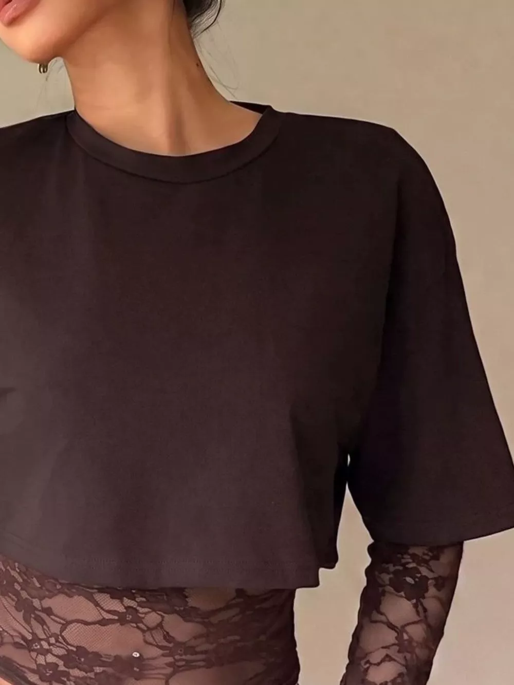 Lace Patchwork Short Sleeve T-Shirt, image 6