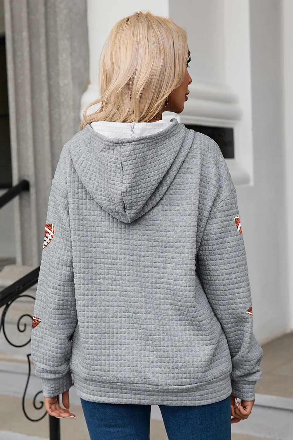 Drawstring Football Long Sleeve Hoodie, image 3