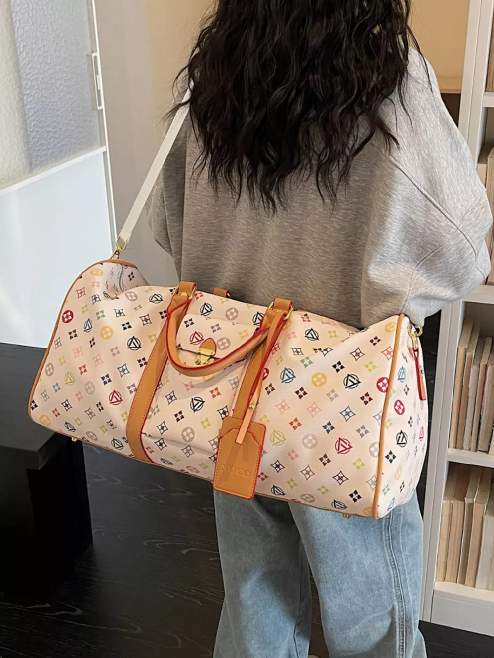 Printed Leather Travel Bag, image 5