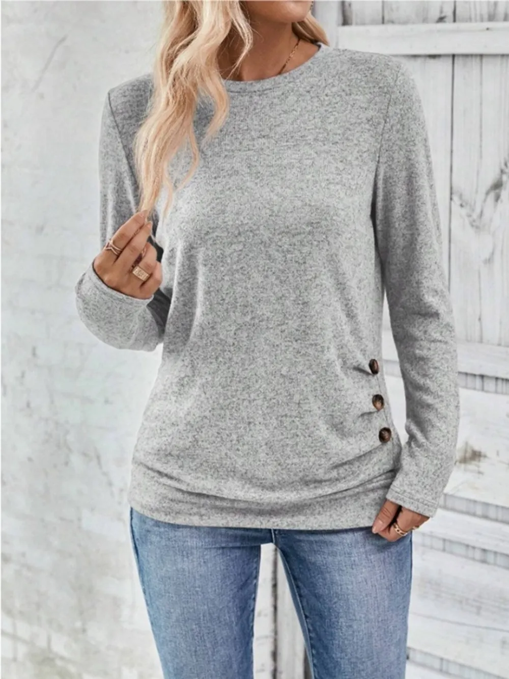 Round Neck Long Sleeve T-Shirt, image 2
