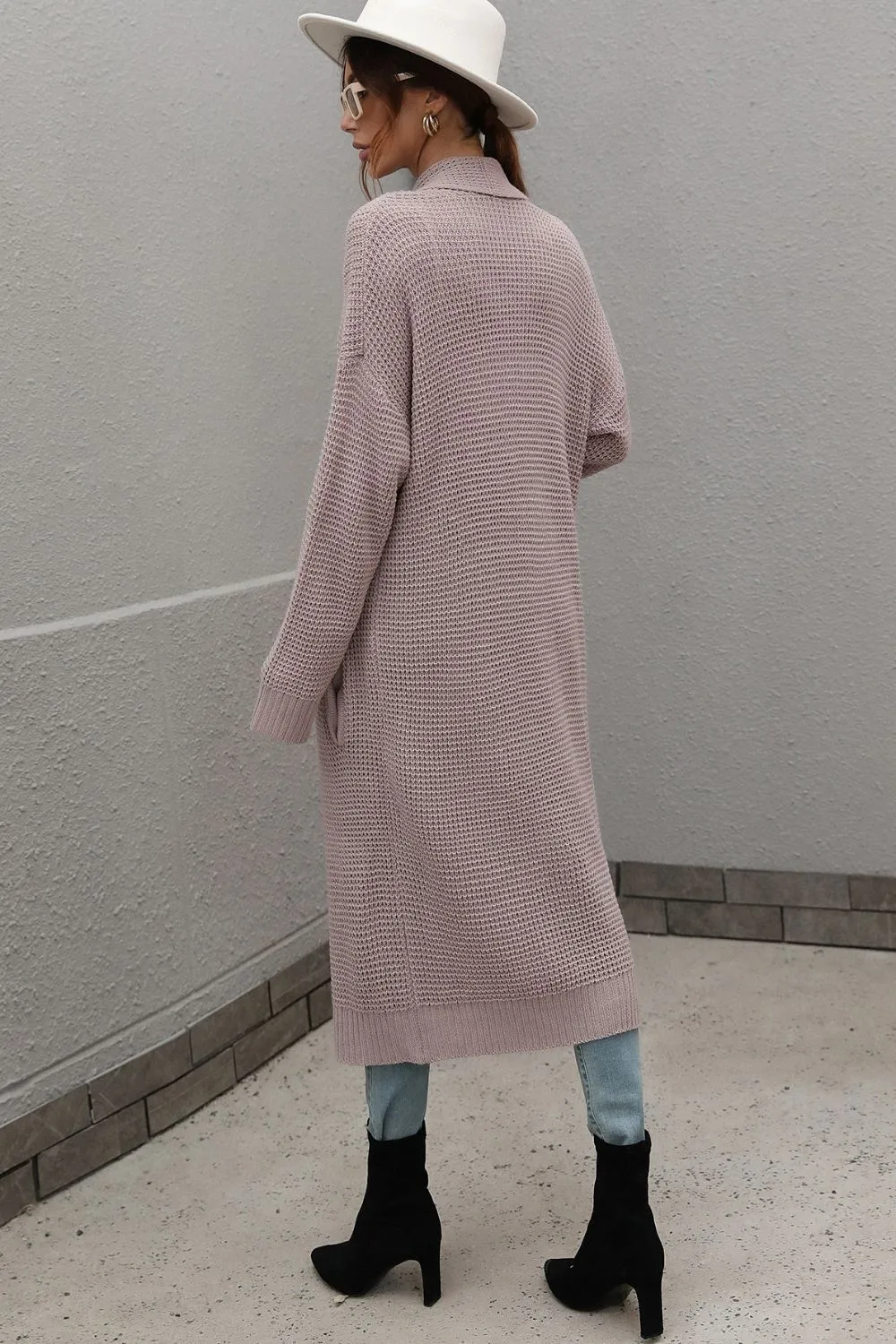 Waffle Knit Open Front Duster Cardigan With Pockets, image 11