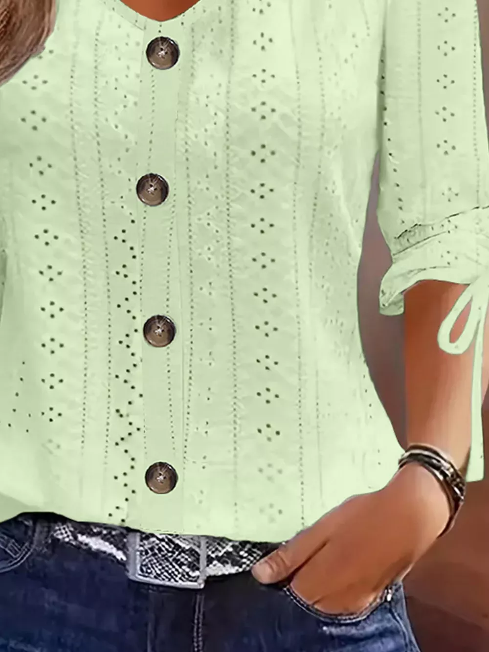 Eyelet Tie-Sleeve Detail Top, image 18