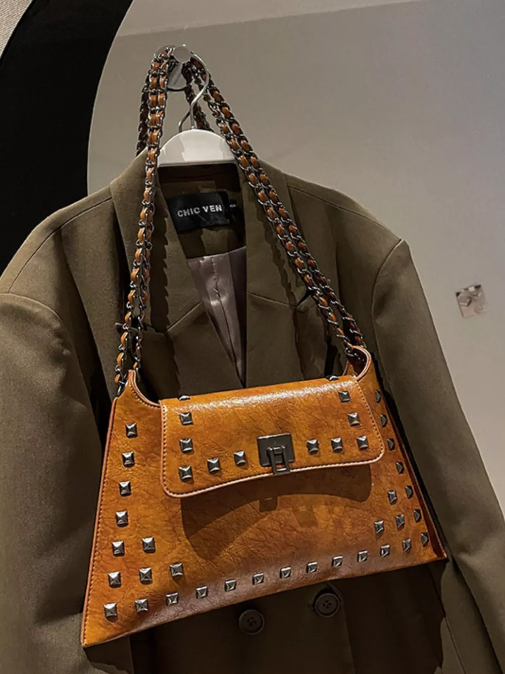 Studded Flap Chain Shoulder Bag, image 4