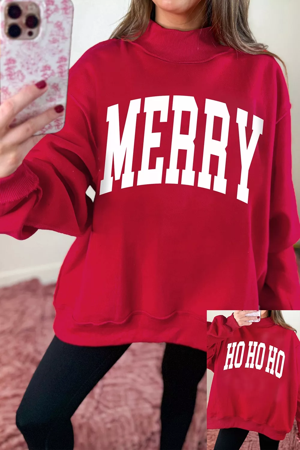 Christmas Slogan MERRY High Neck Tunic Holiday Sweatshirt, image 2
