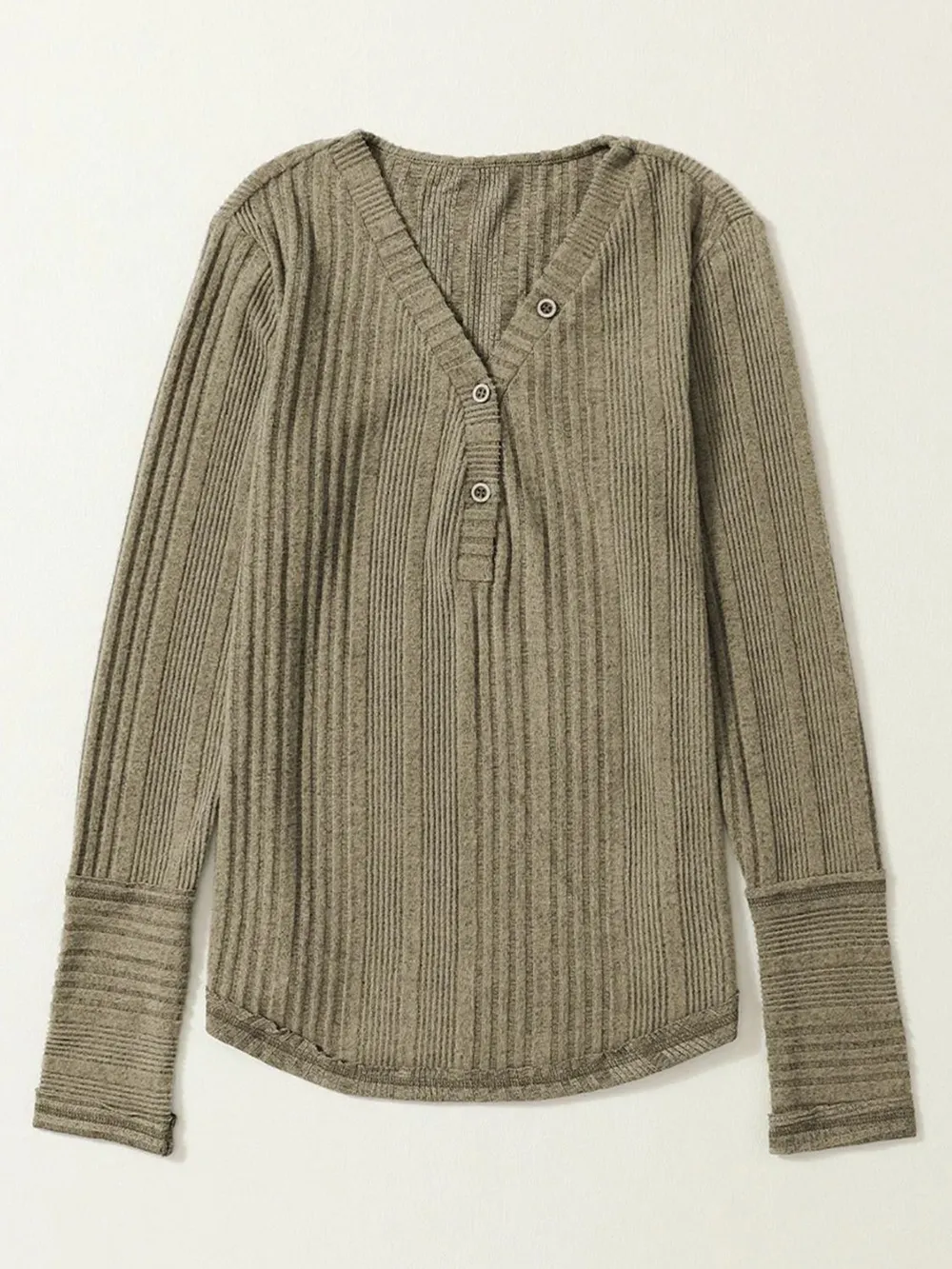 Textured V-Neck Long Sleeve T-Shirt, image 3