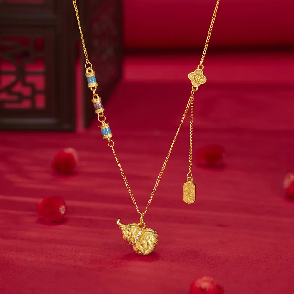 18K Gold-Plated Gourd Pendant Necklace, image 2