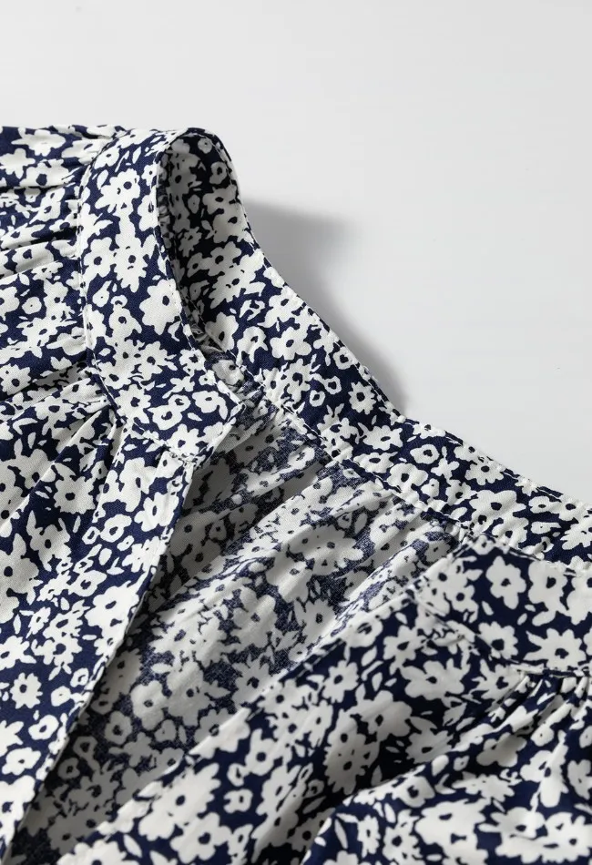 Floral Print Notched Long Sleeve Blouse, image 9