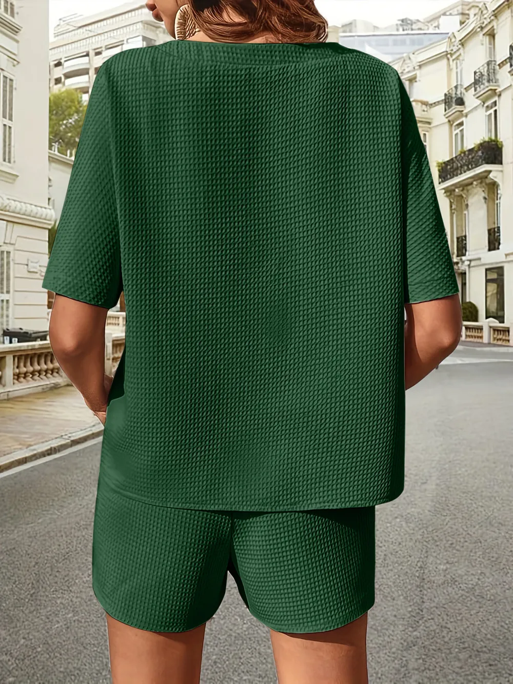 Waffle-Knit Half Sleeve Top and Shorts Set, image 28