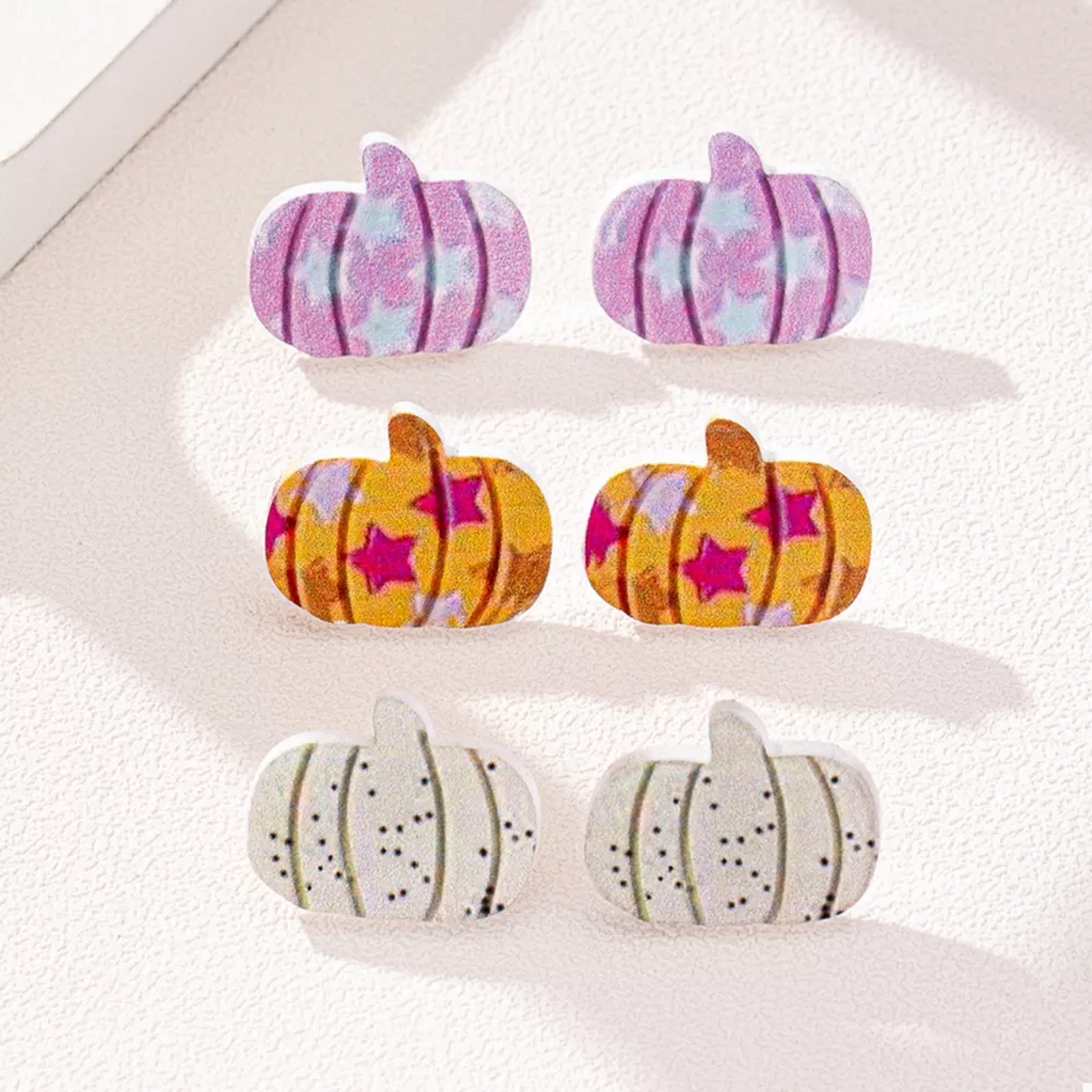 3 Piece Halloween Pumpkin Stud Earrings, image 2