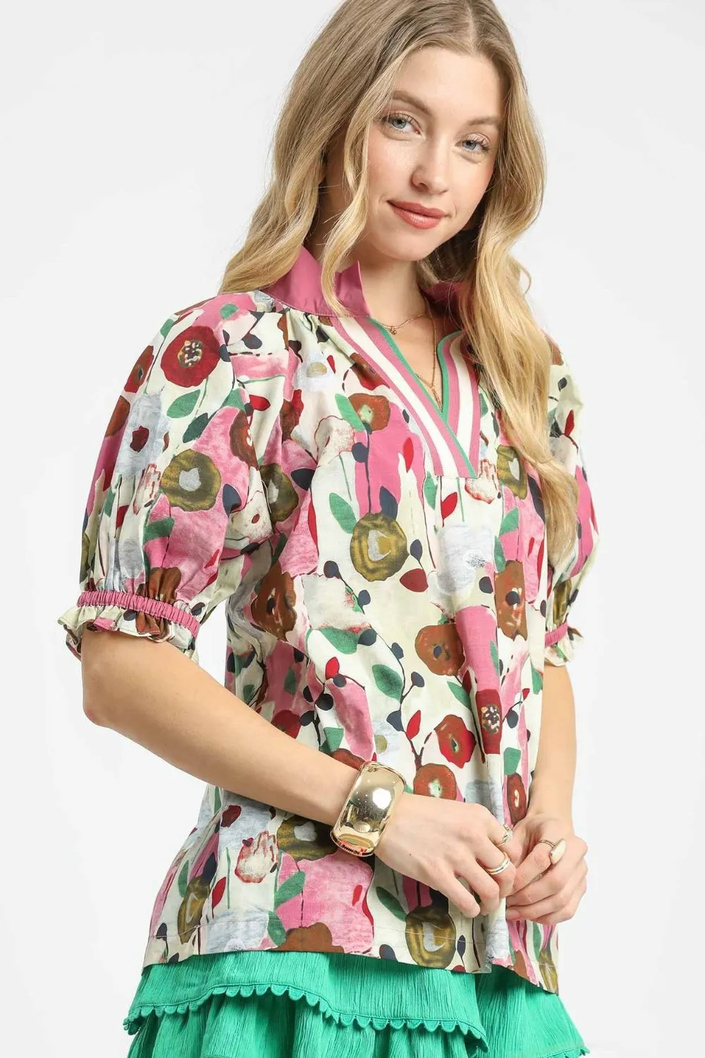 Floral Print Puff Sleeve Oversized Blouse, image 2