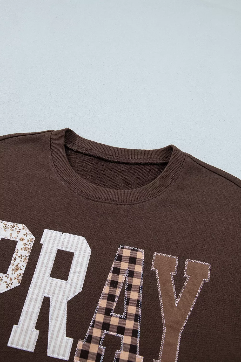 Plaid 'PRAY' Crew Neck Sweatshirt, image 12