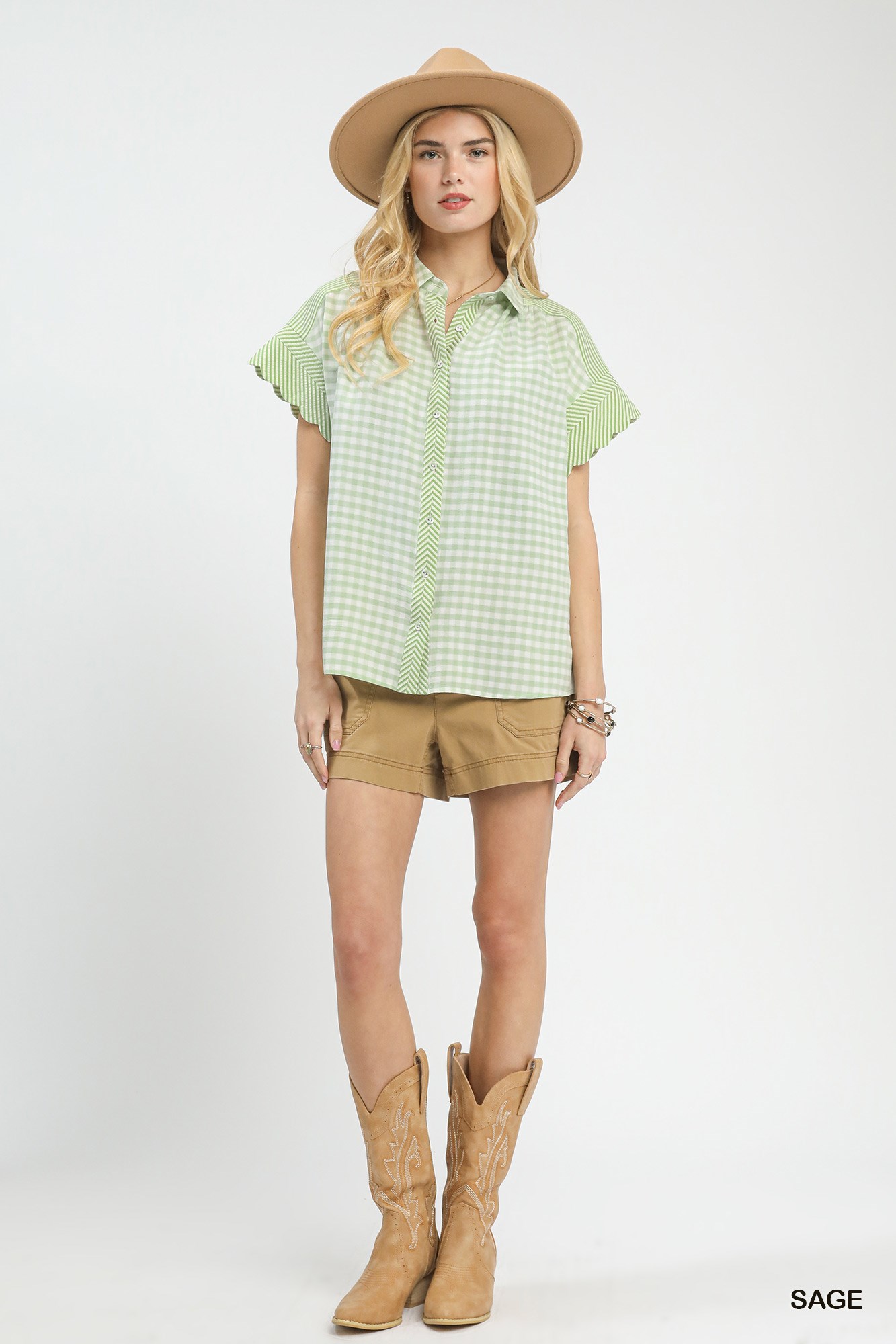 Mixed Gingham Short Sleeve Shirt, image 3