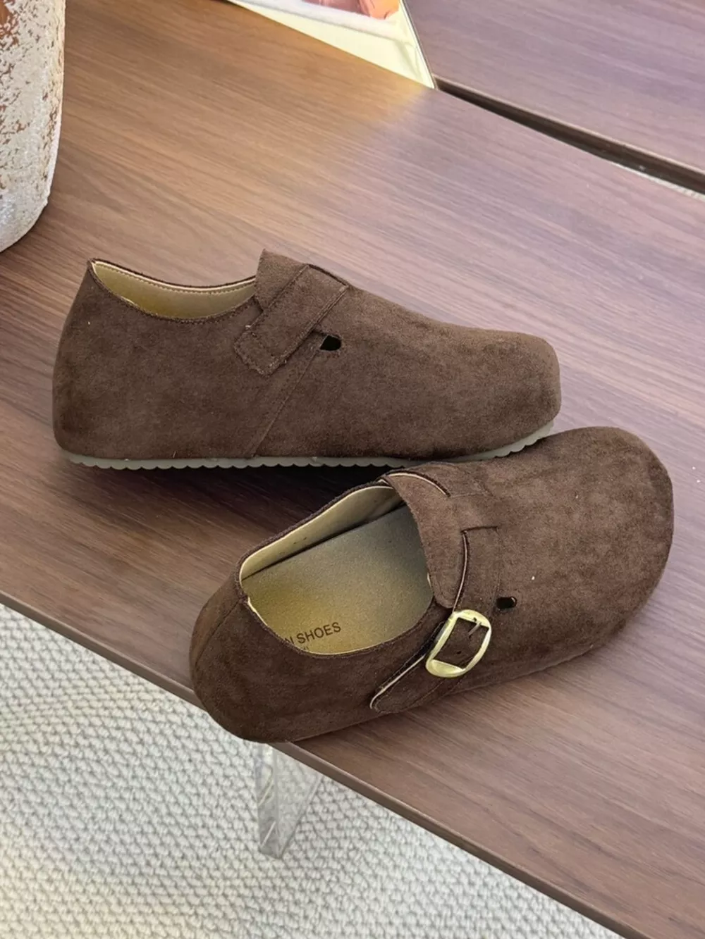 Suede Buckle Slip-Ons