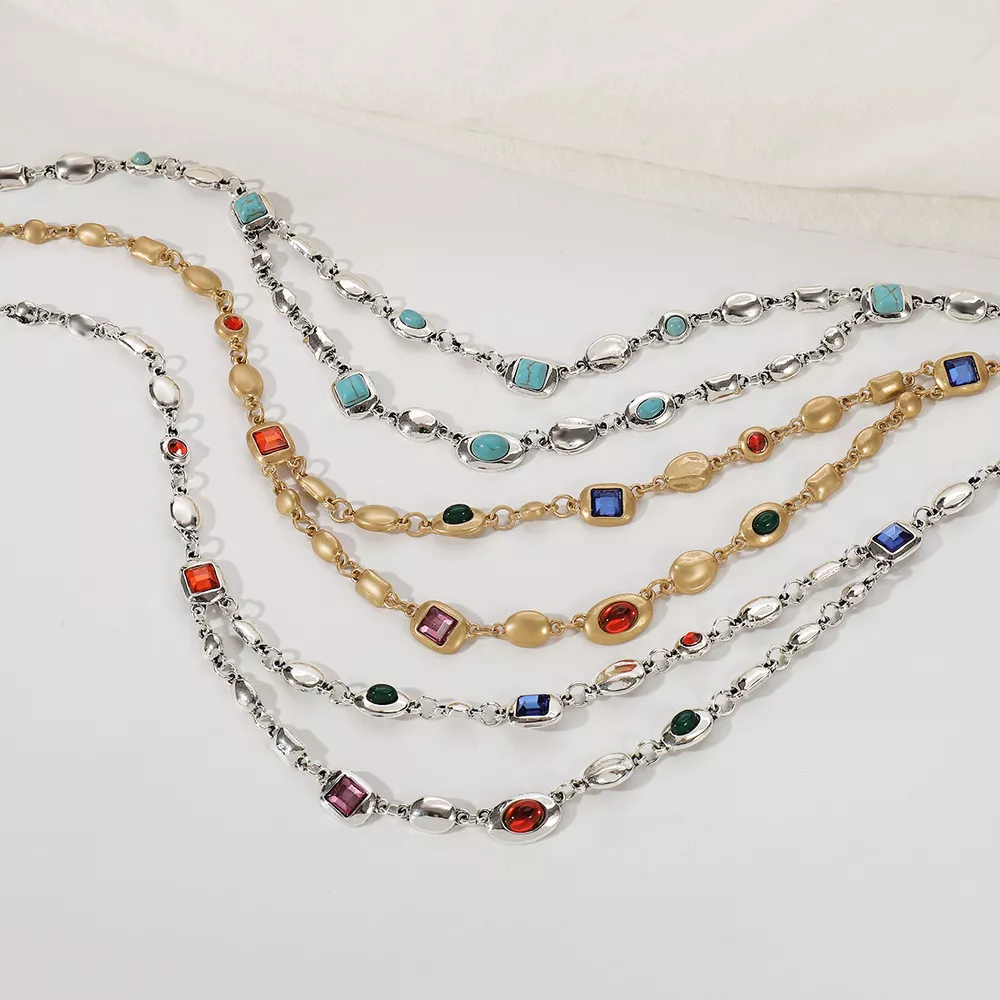 Vintage Multi-Gemstone Double Layered Necklace, image 7