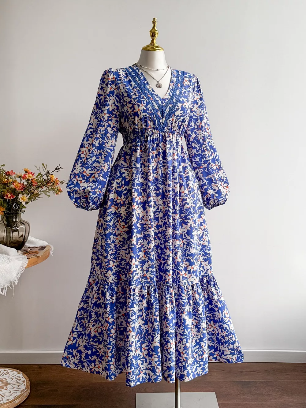 Plus Size Floral Print V-Neck Long Sleeve Maxi Dress, image 6