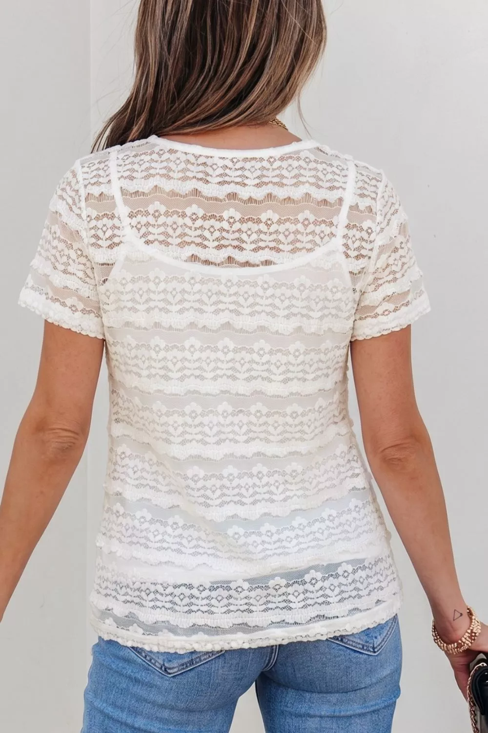 Sheer Lace Short Sleeve Top, image 2
