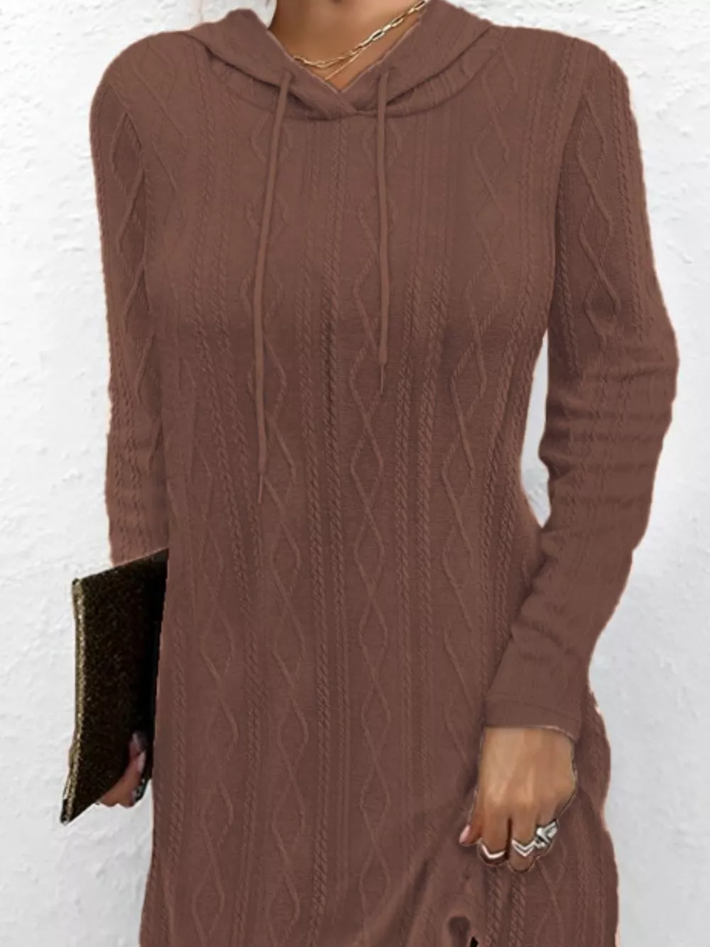 Casual Long Sleeve Hooded Knit Dress, image 6