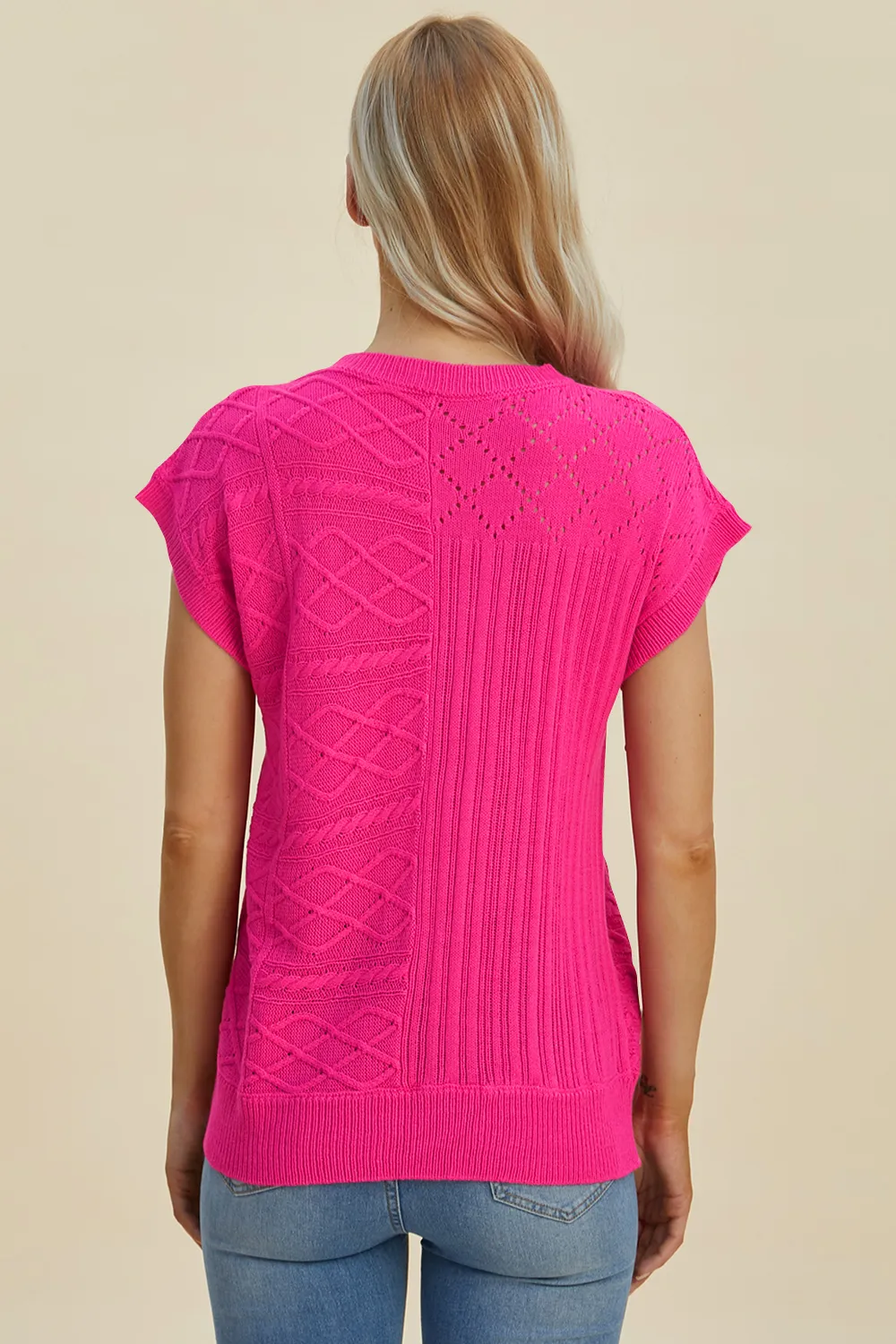 Full Size Cable-Knit Round Neck Cap Sleeve Sweater, image 27
