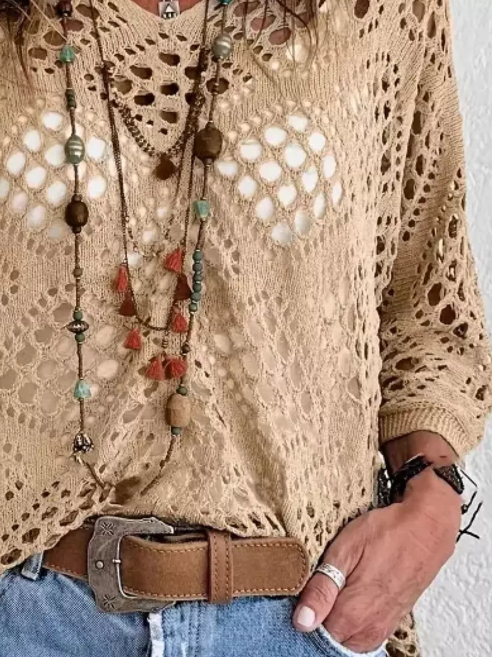 Full Size Hollow Out Crochet Knit Cover Up Plus Size, image 6