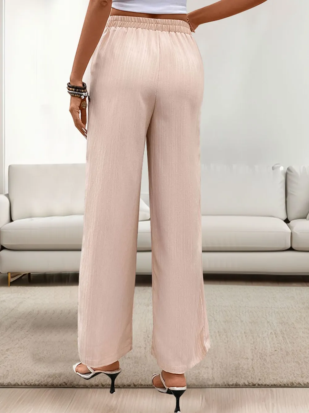 Tied Wide Leg Pants with Pockets, image 4