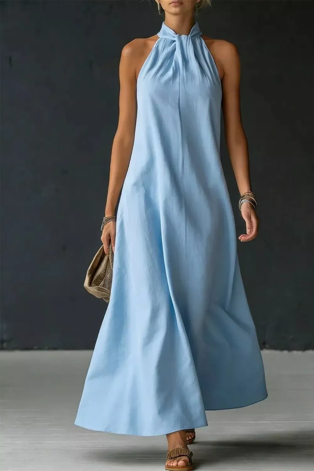 Halter Neck Sleeveless Maxi Dress, image 2
