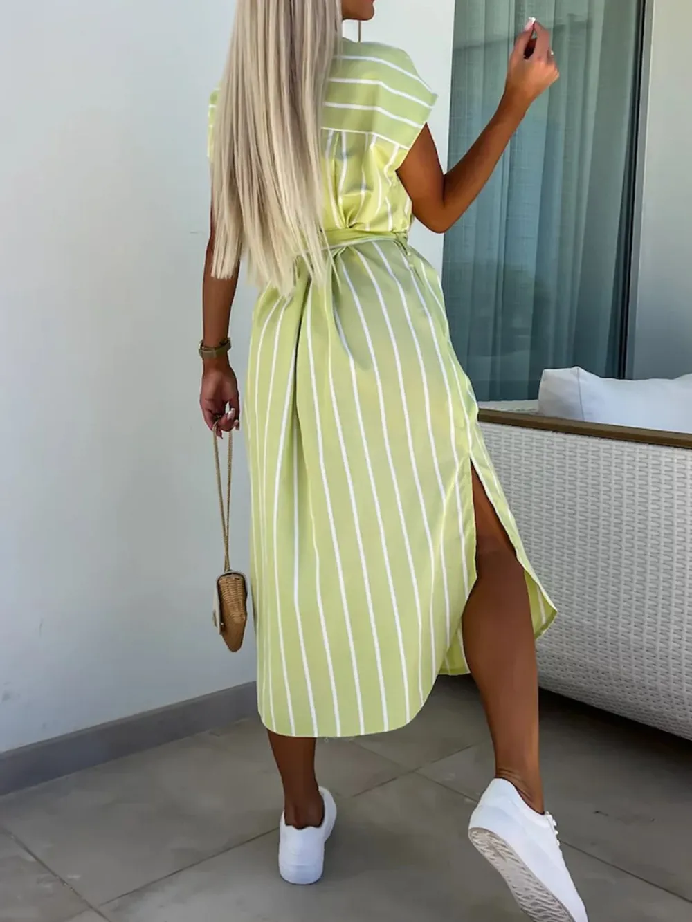 Striped Tie Waist Short Sleeve Dress, image 14