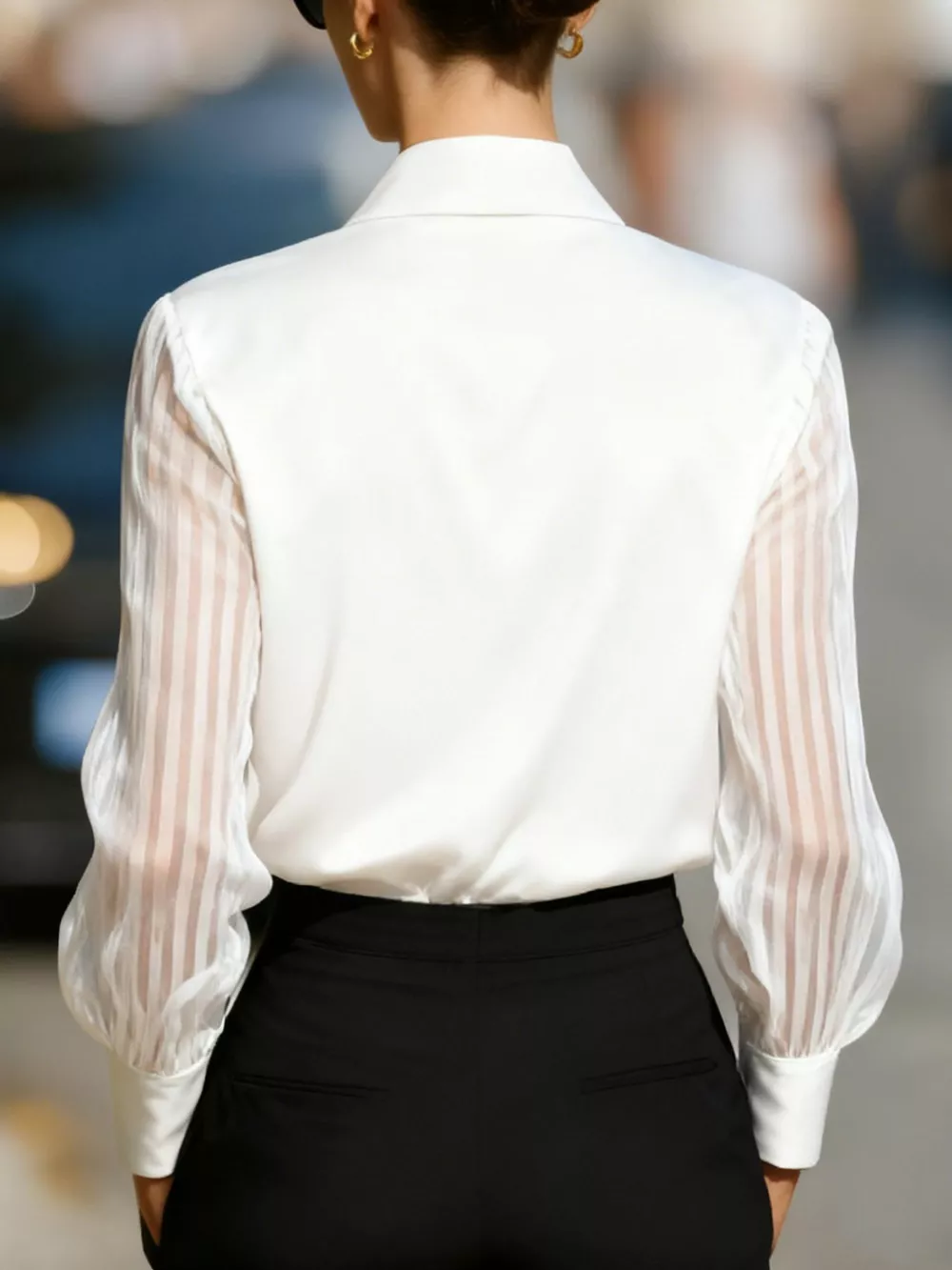 Elegant Shirt with Sheer Striped Sleeves, image 2