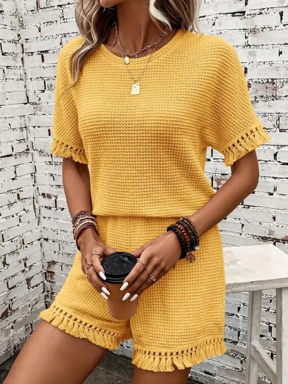 Tassel Round Neck Top and Shorts Set, image 26