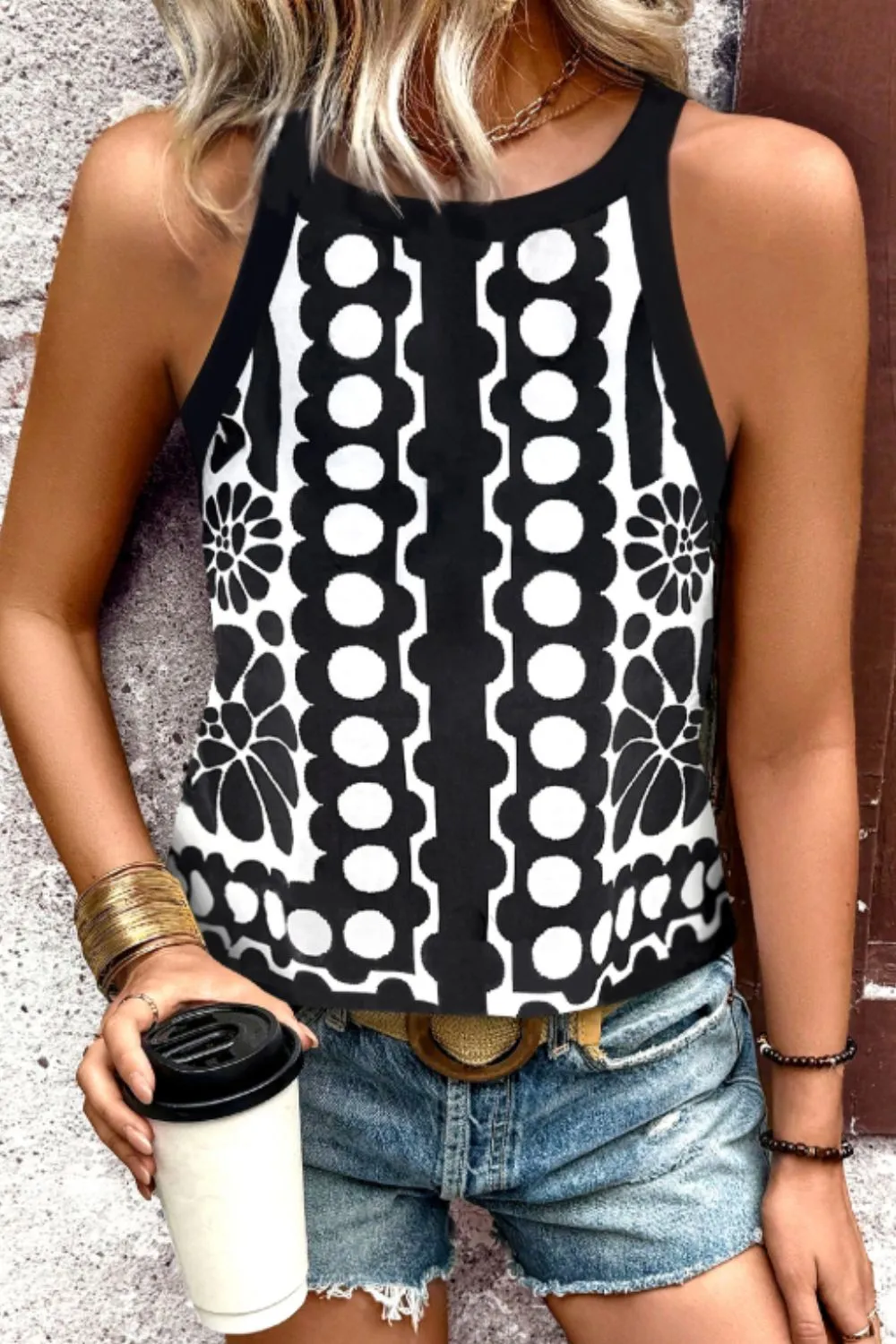 Geometric Print Sleeveless Tank Top, image 3