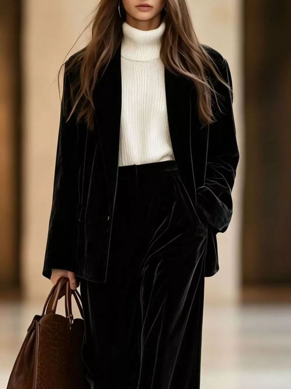 Velvet Blazer and Wide-Leg Pants Two-Piece Set, image 8