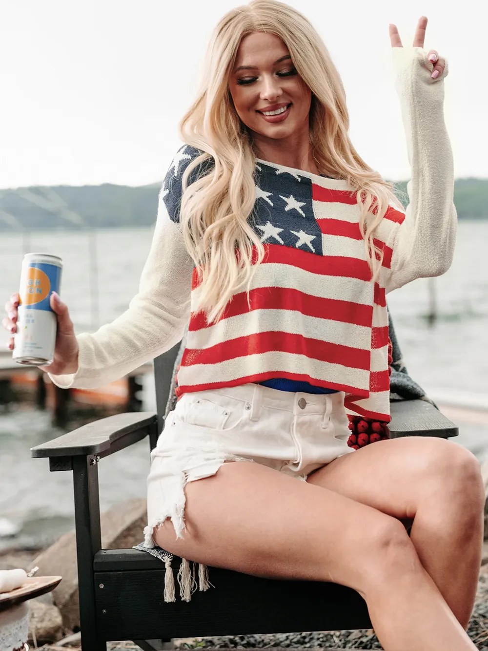 US Flag Boat Neck Long Sleeve Knit Top, image 5