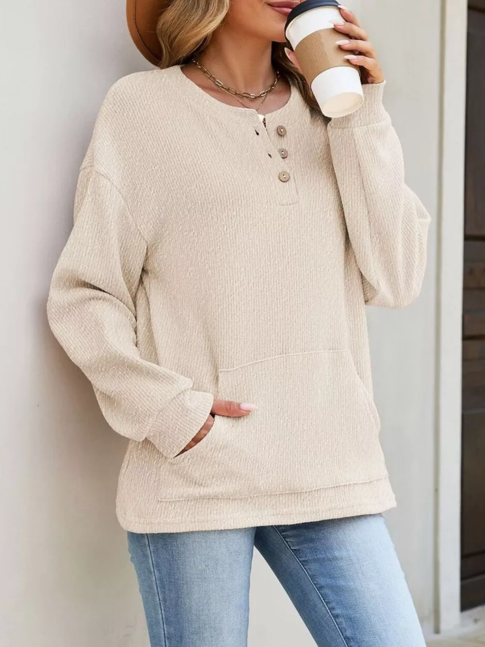 Button Detail Dropped Shoulder Sweatshirt, image 8