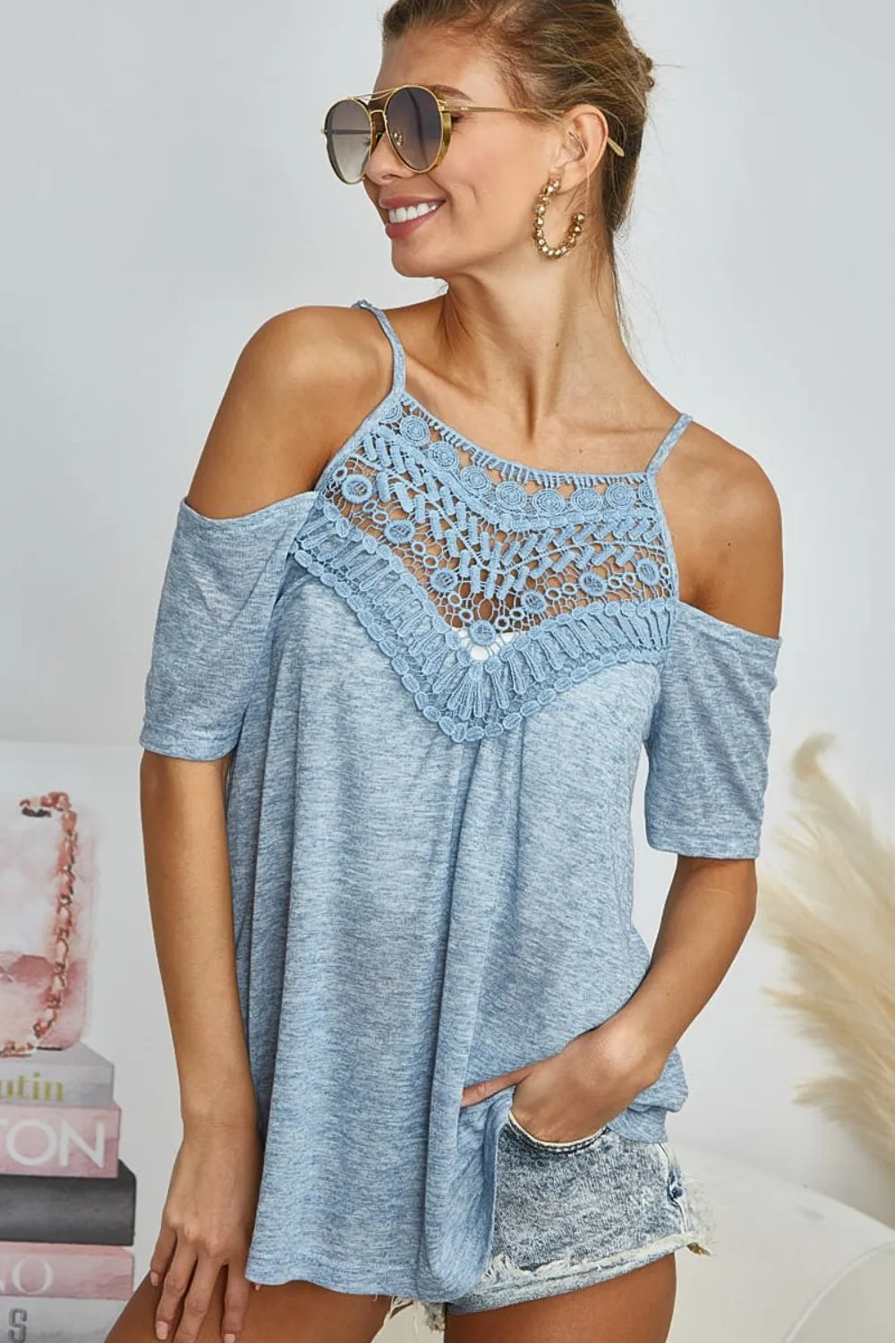 Front Crochet Lace Adjustable Strap Top, image 4