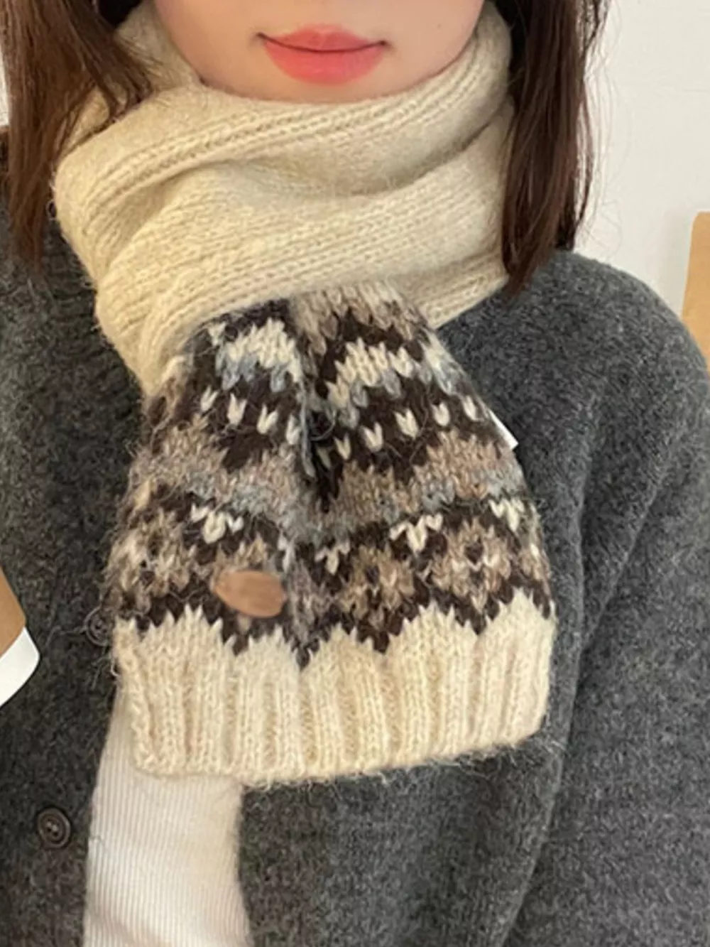 Nordic Pattern Knitted Winter Scarf, image 6