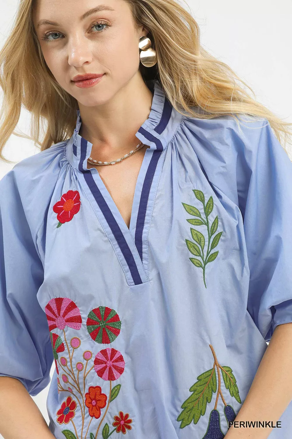 Embroidered Floral V-Neck Blouse, image 3