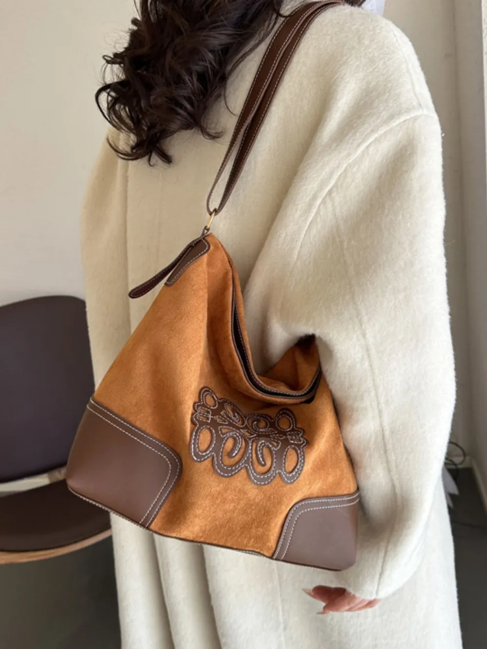 Suede Patch Adjustable Strap Tote Bag, image 14